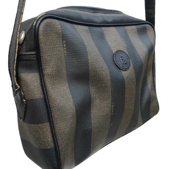Vintage FENDI striped leather shoulder bag authentic 80s Zucca - Picture 9 of 13